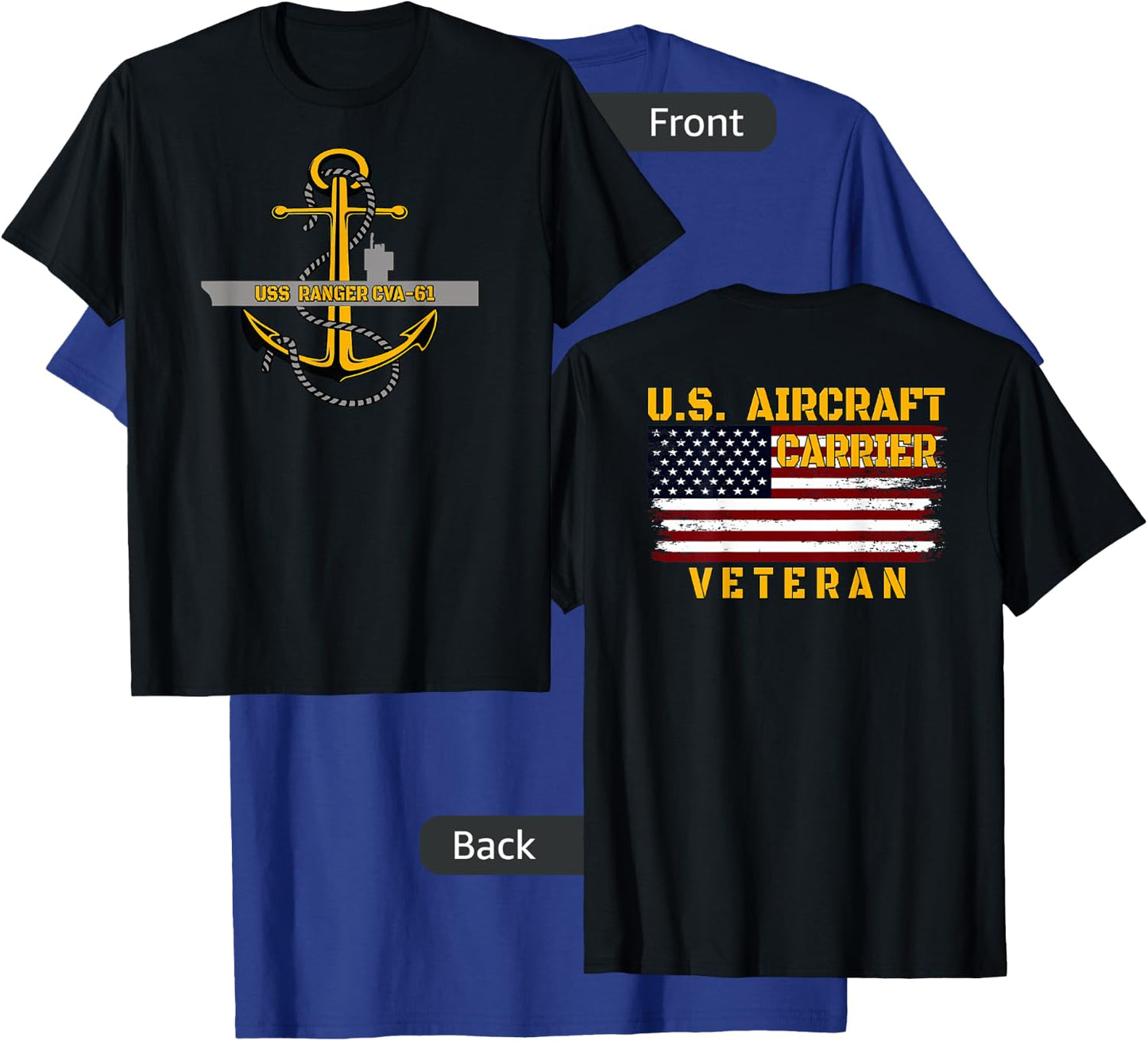 Aircraft Carrier USS Ranger CVA-61 Veteran Father Front&Back T-Shirt - T-Shirt | Royal