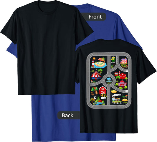 Play Cars On Dad's Back Mat Road Car Race Track T-Shirt - T-Shirt | Royal
