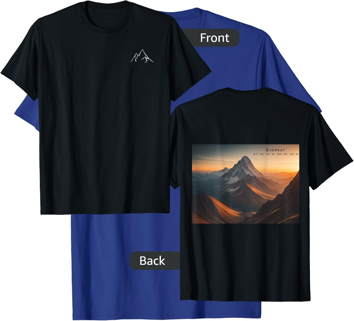 Everest Mountain Design with Back Print T-Shirt - T-Shirt | Royal