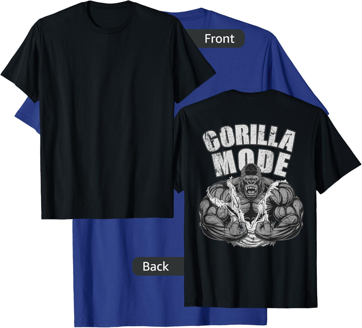 Gorilla Mode Gym Ape Fitness Coach Swole Monkey ON BACKSIDE T-Shirt - T-Shirt | Royal