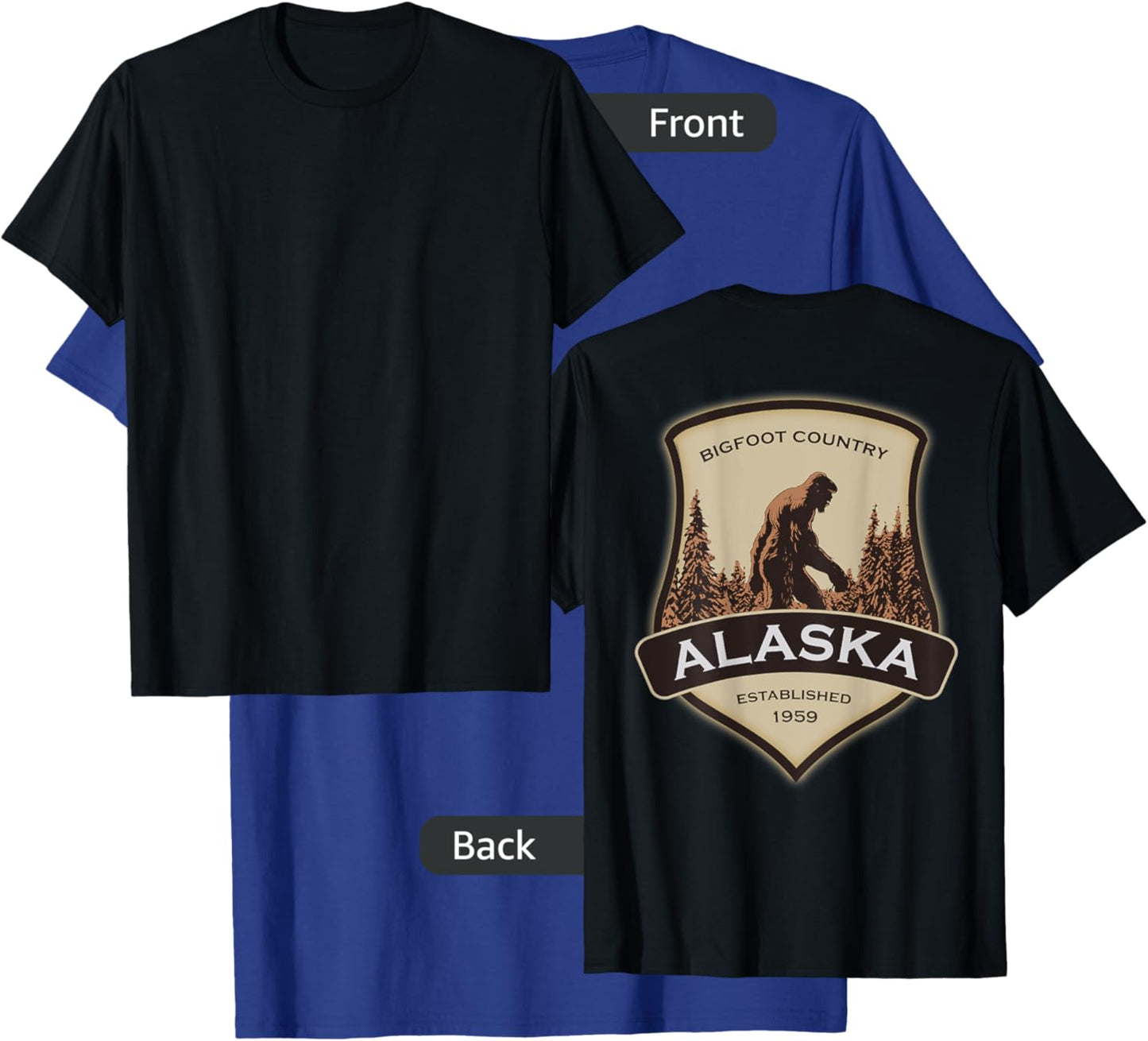 Printed On Back - Alaska with a Bigfoot or Sasquatch T-Shirt - T-Shirt | Royal