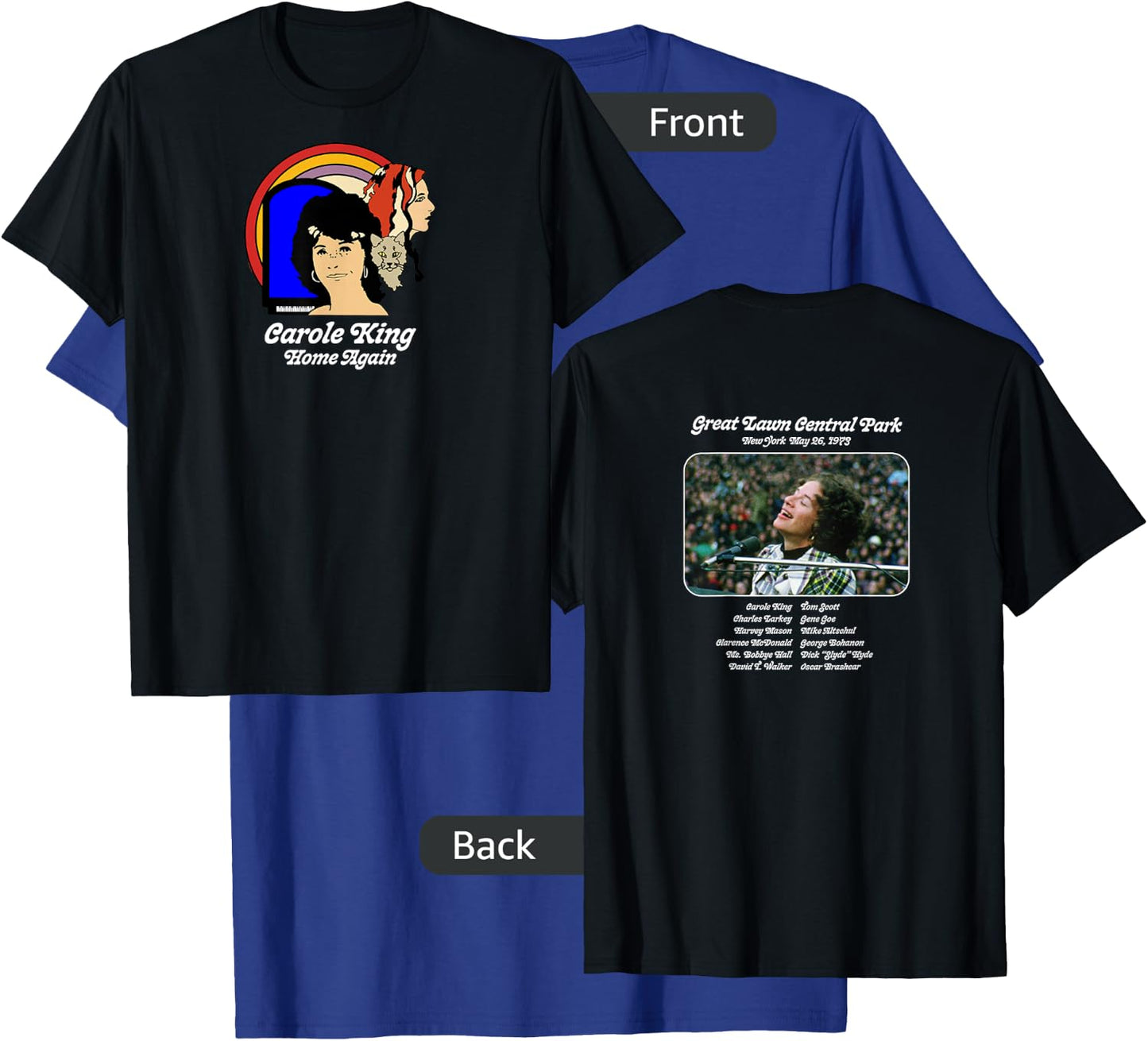 Carole King Home Again Tour 1973 Black T-Shirt - T-Shirt | Royal