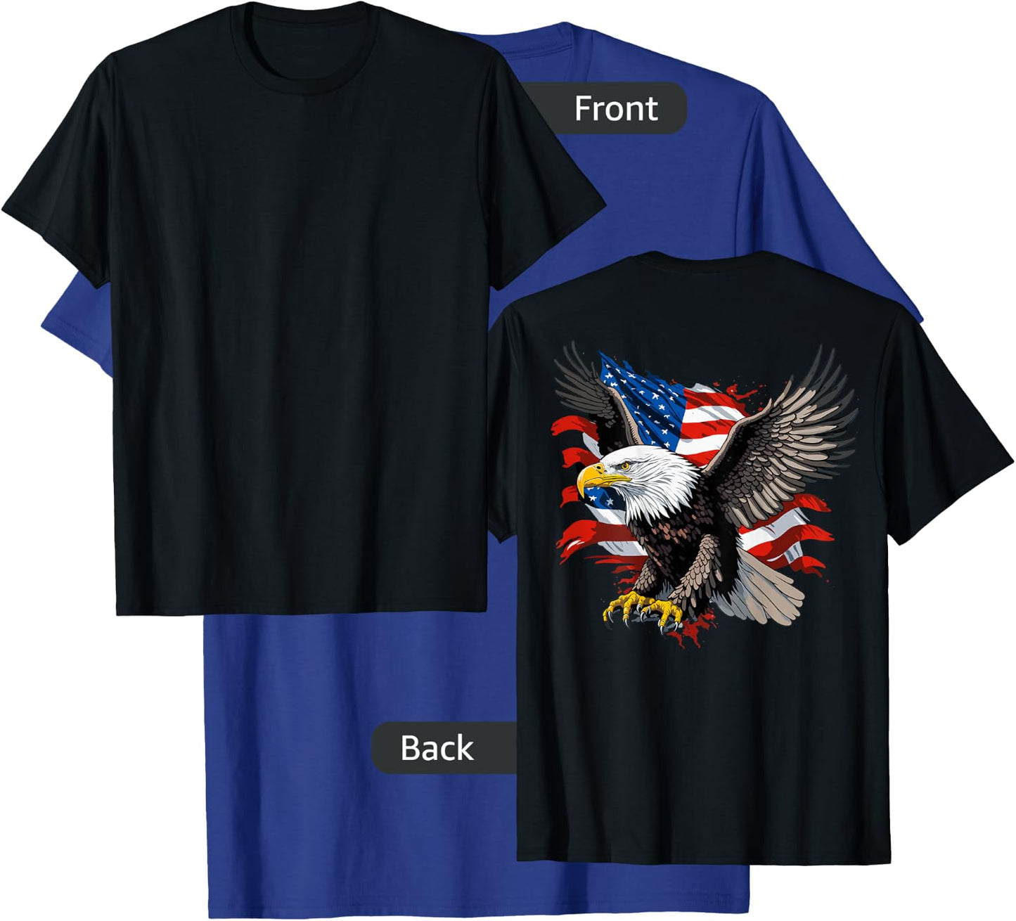 Patriotic American Bald Eagle and USA American Flag on back T-Shirt - T-Shirt | Royal