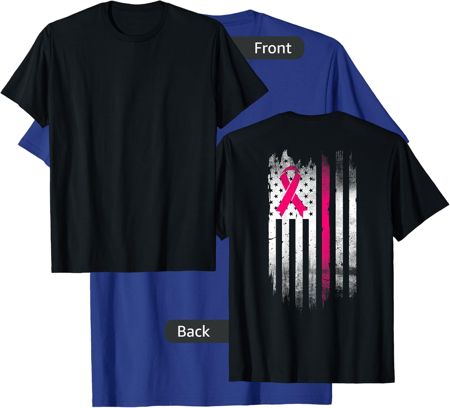 Breast Cancer Awareness Fight Pink Thing Ribbon USA flag T-Shirt - T-Shirt | Royal