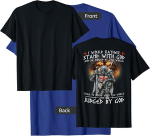 Kneeling Knight Templar Stand With God Religious BACKPRINT T-Shirt - T-Shirt | Royal