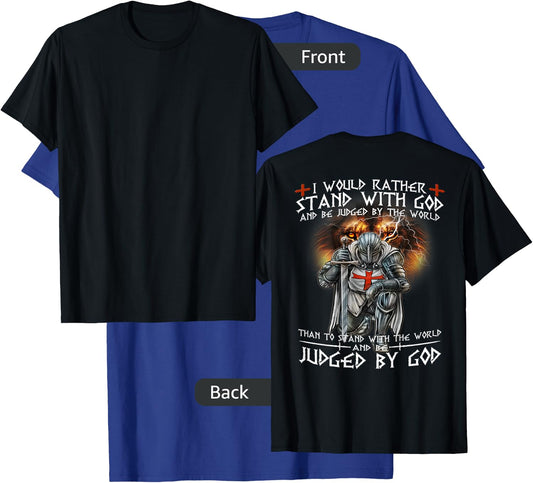 Kneeling Knight Templar Stand With God Religious BACKPRINT T-Shirt - T-Shirt | Royal