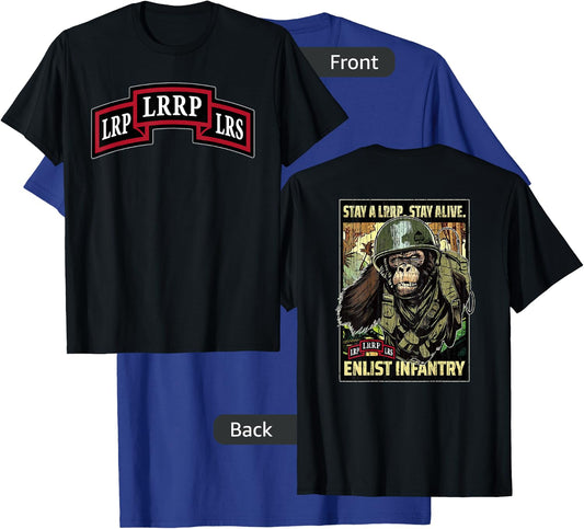 American Marauder: Stay a LRRP Front and Back Infantry T-Shirt - T-Shirt | Royal