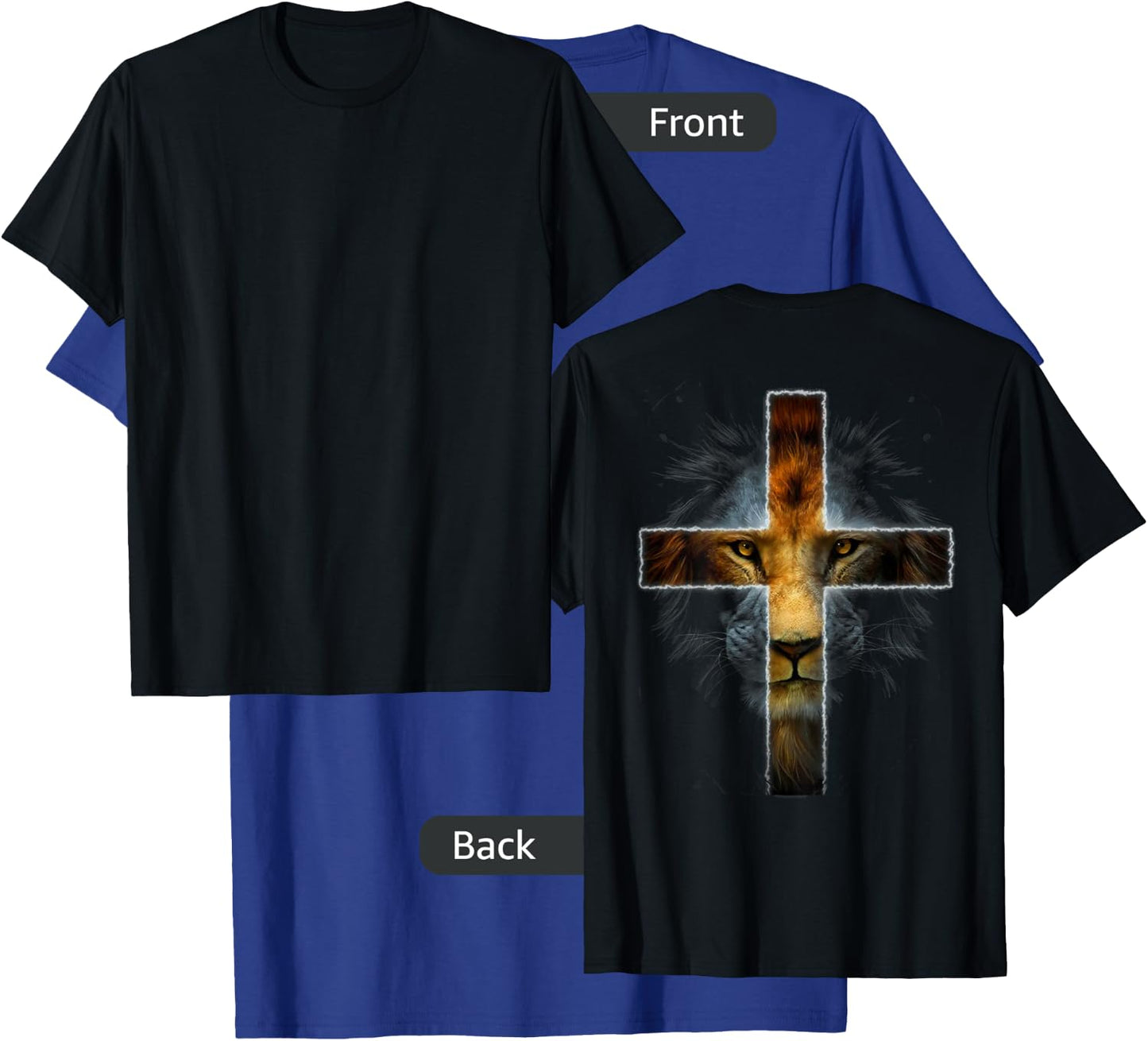 Christian Jesus Lion of Tribe Judah Cross Men Women ON BACK T-Shirt - T-Shirt | Royal