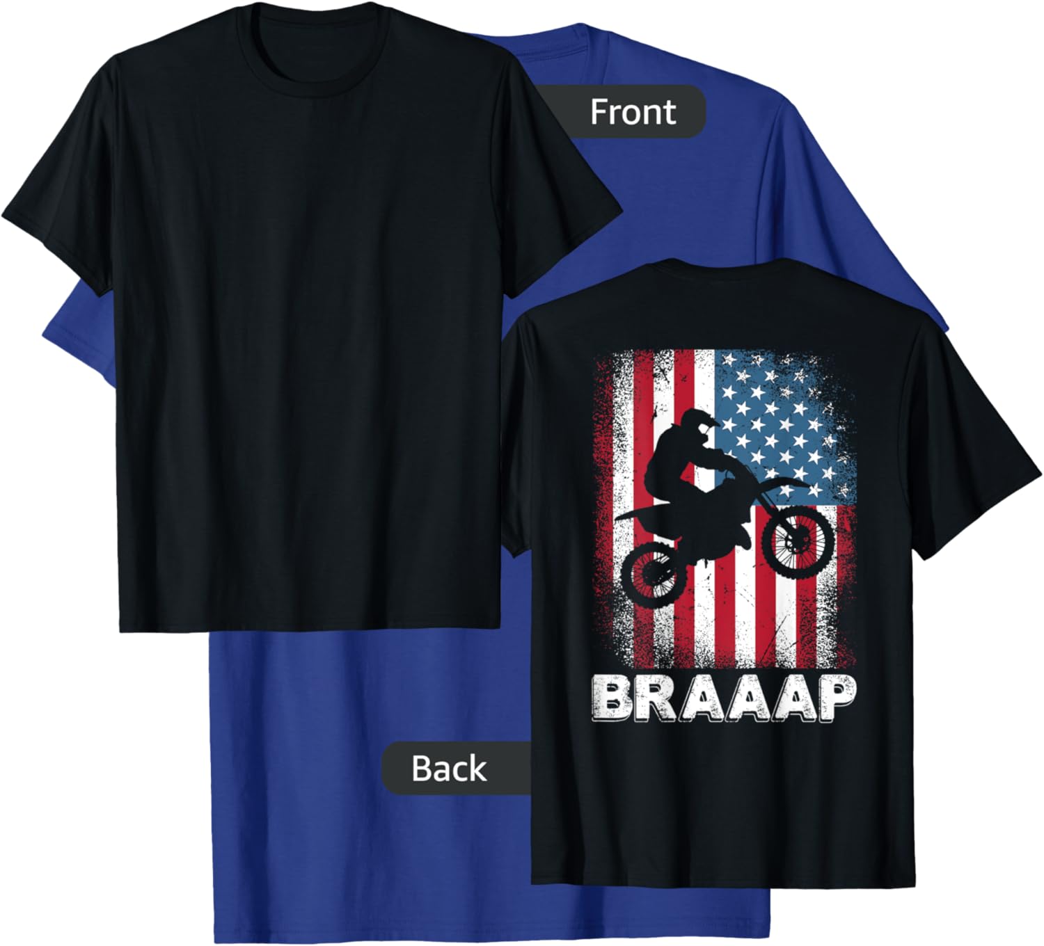 Vintage Motocross Dirt Bike Motorcycle USA American Flag T-Shirt - T-Shirt | Royal