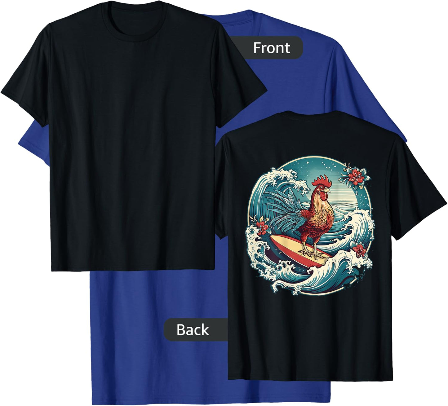 Rooster Surfer Chicken Surfing Kauai Hawaiian Surf Chick T-Shirt - T-Shirt | Royal