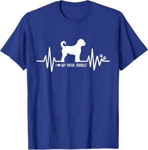 Irish Doodle Heart Beat EKG Pulse Design For Dog Lovers Women Kids T-Shirt - T-Shirt | Royal