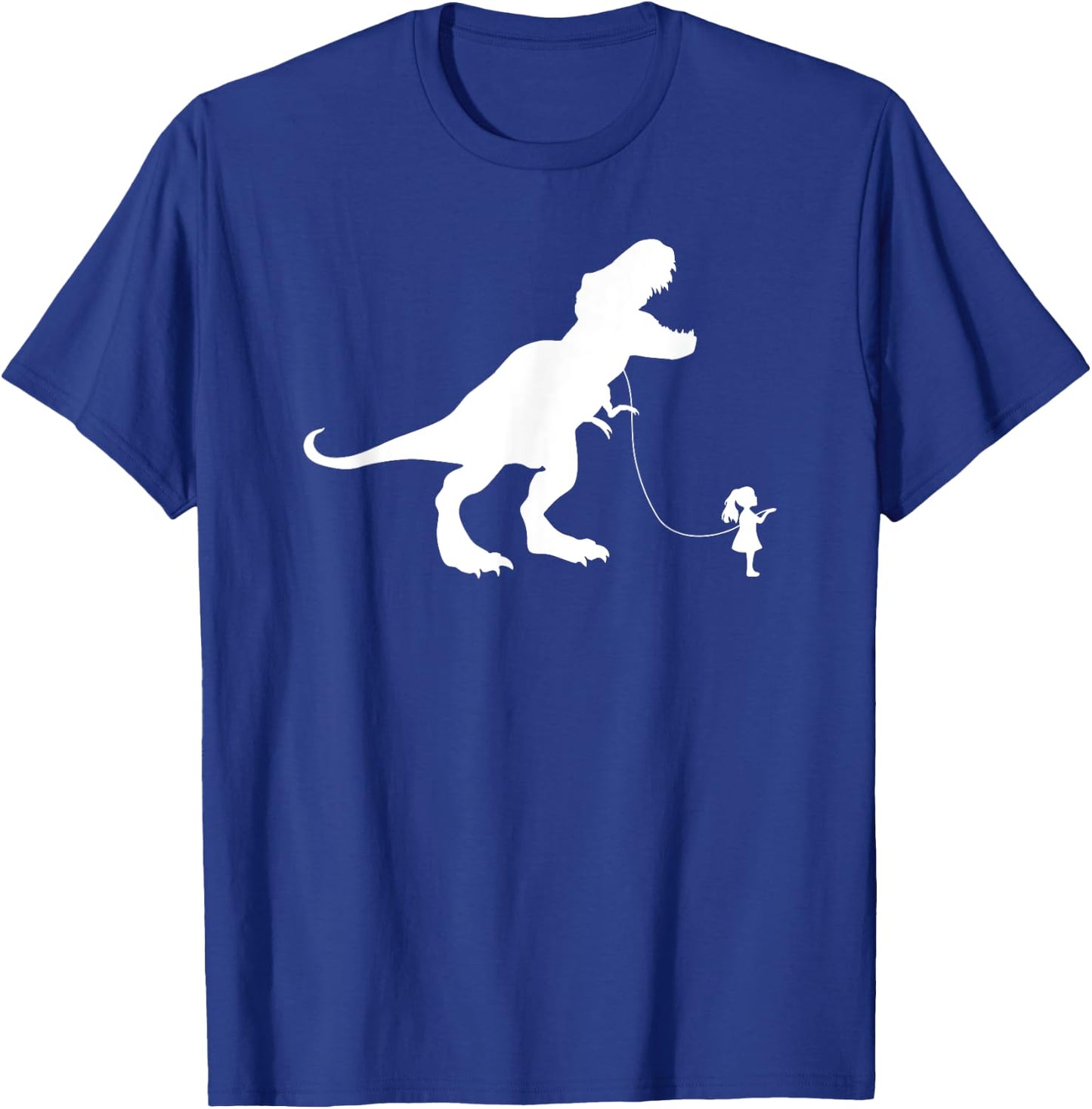 Funny TRex Pet Dinosaur Meme | Girl Walking TREX on a Leash T-Shirt - T-Shirt | Royal