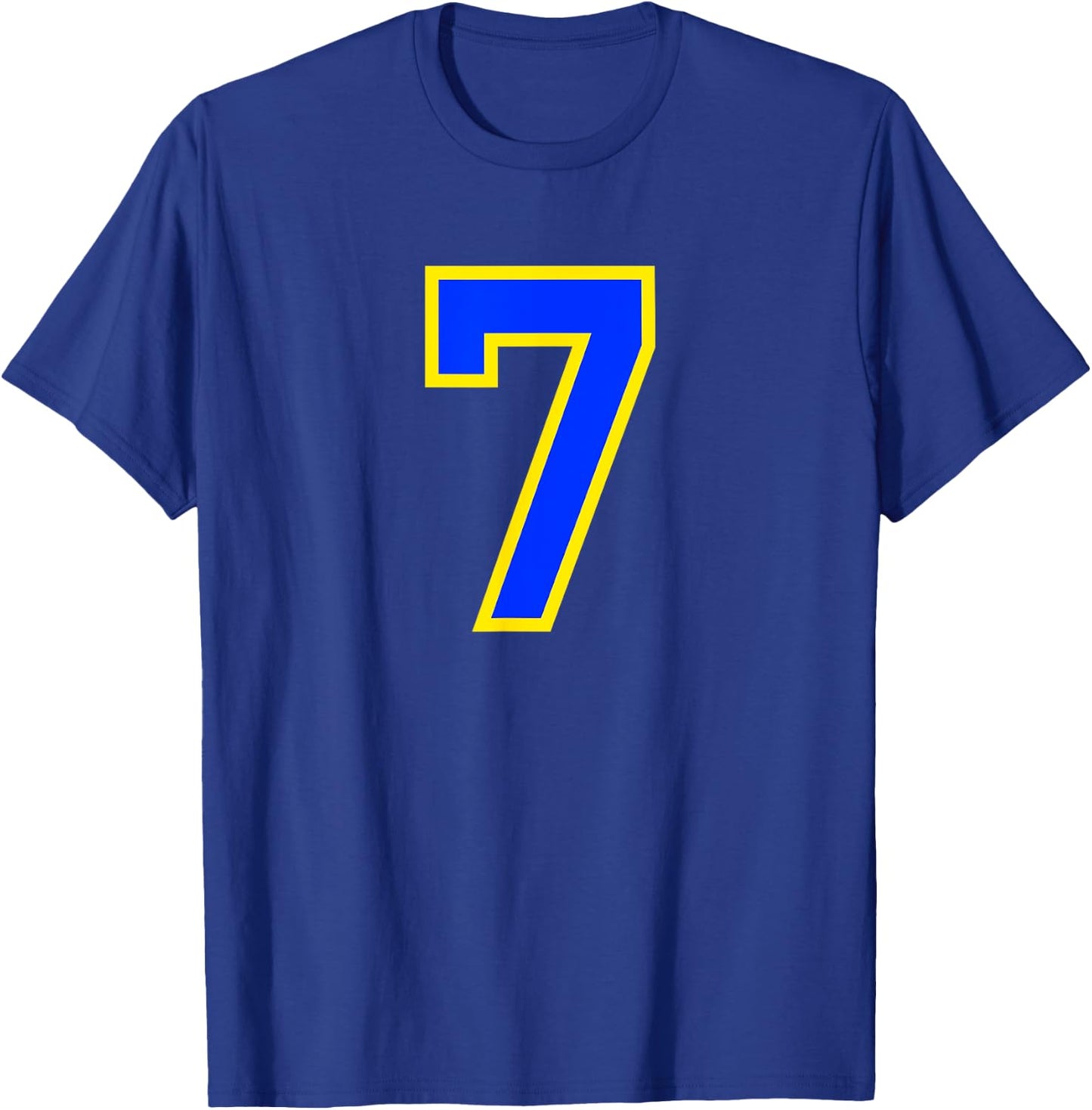 Number #7 Sport Blue Yellow Number T-Shirt - T-Shirt | Royal