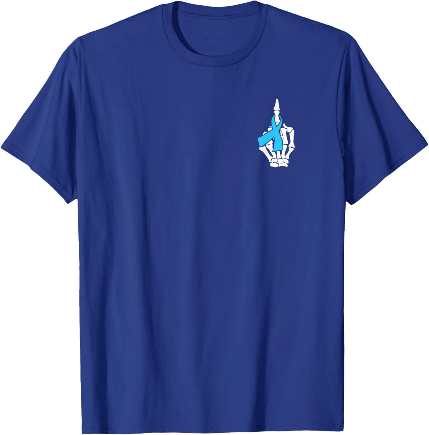 Fuck Prostate Cancer Skeleton Middle Finger Blue Ribbon T-Shirt - T-Shirt | Royal