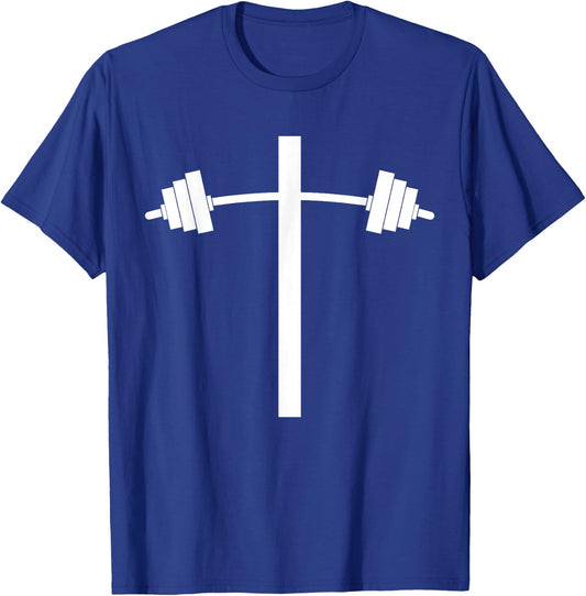 Barbell Dumbbell Cross Christian Jesus Gym Workout Lifting T-Shirt - T-Shirt | Royal