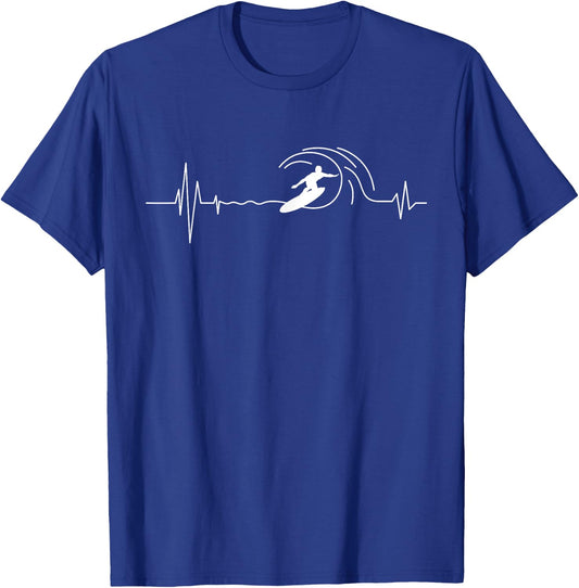 Big Wave Surfing Heartbeat - Surfers Beach Lover Surfboard Women Girls Kids T-Shirt - T-Shirt | Royal