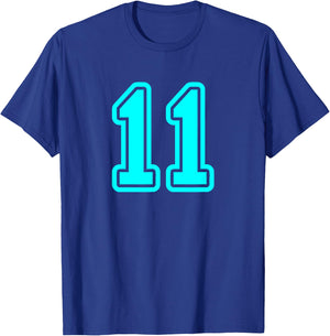 Number #11 Cyan Sport Varsity Number 11 T-Shirt - T-Shirt | Royal