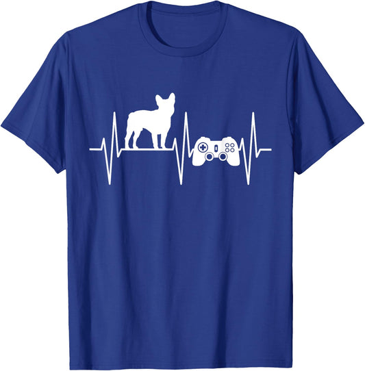French Bulldog Shirt Gamer Video Gaming EKG Bulldog Lover Women Kids T-Shirt - T-Shirt | Royal