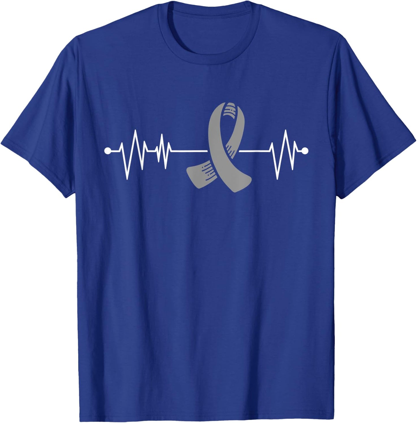 Brain Cancer Heartbeat Warrior Gray Awareness Ribbon T-Shirt - T-Shirt | Royal