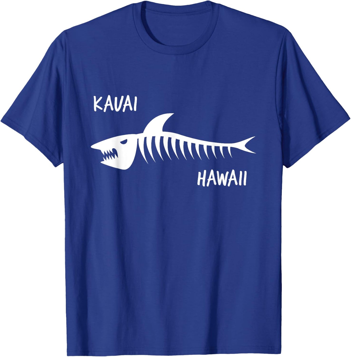 Kauai Hawaii Shark Skeleton White Print T-Shirt - T-Shirt | Royal