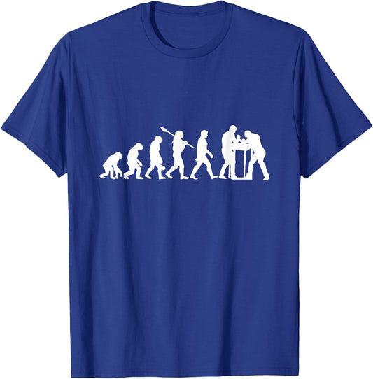 Funny Arm Wrestling Gift Arm Wrestling Evolution - Black, -Adults, Short Sleeve, , Small, Modern, Black T-Shirt - T-Shirt | Royal