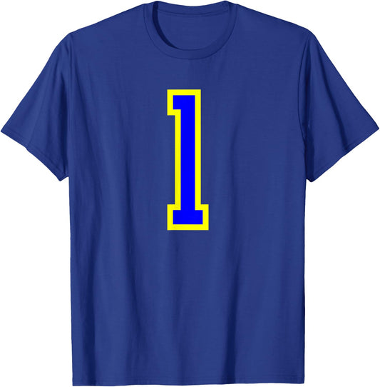 Jersey Number 1 Blue Yellow Birthday Sports Number 1 T-Shirt - T-Shirt | Royal