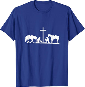 Christian Western horses cowhands praying Cross. Christian T-Shirt - T-Shirt | Royal