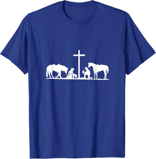 Christian Western horses cowhands praying Cross. Christian T-Shirt - T-Shirt | Royal