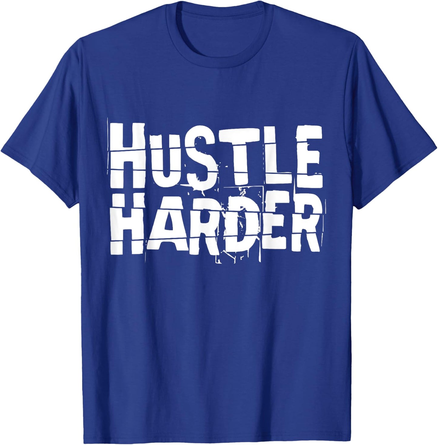 Motivational Quote CEO Entrepreneur Gifts by DMTRY Hustle Harder -Adults Black Cotton Blend Modern Short Sleeve Small T-Shirt - T-Shirt | Royal