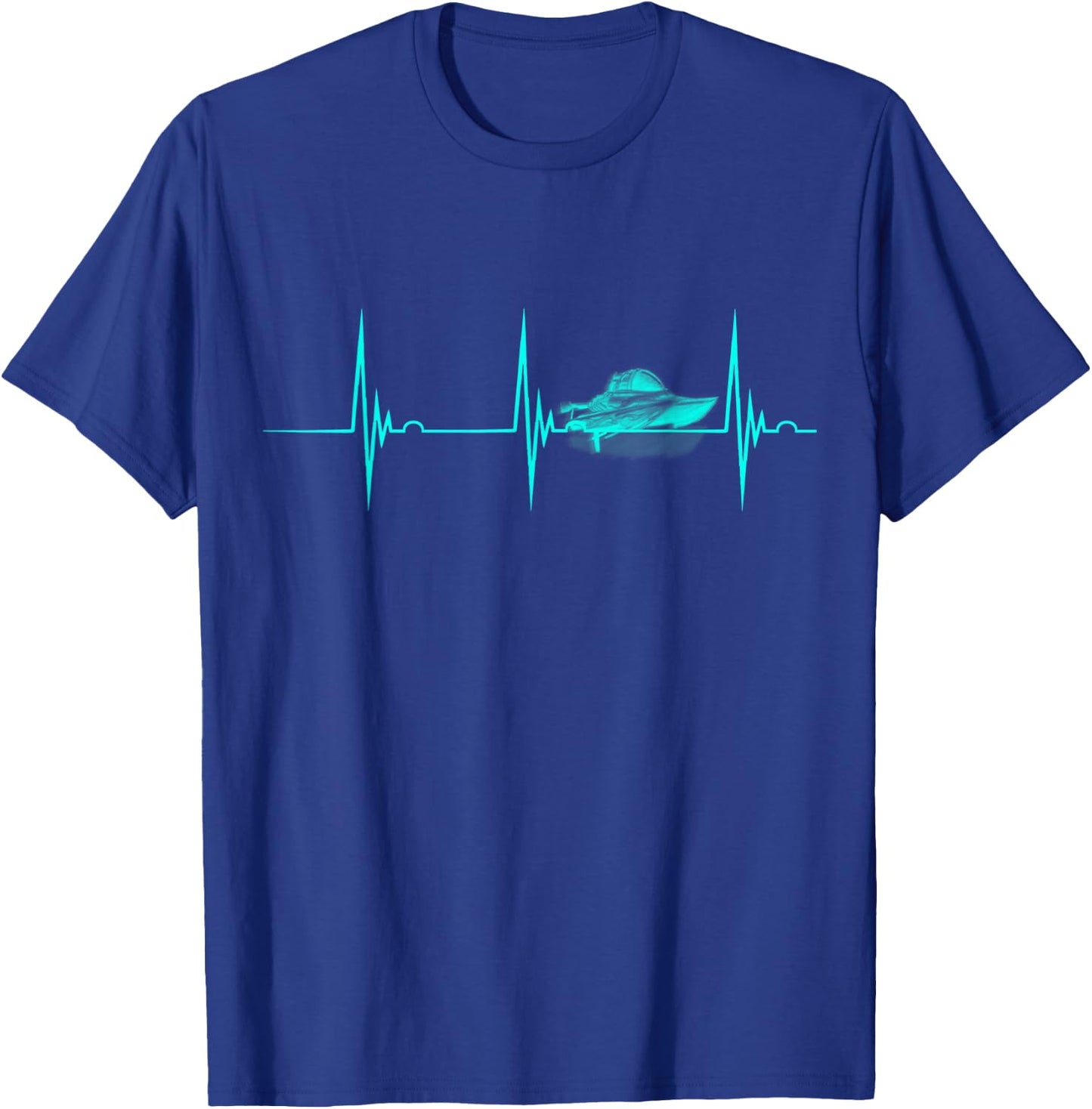 Motor Boating Boater Drag Boat Racing Heartbeat EKG Pulse T-Shirt - T-Shirt | Royal