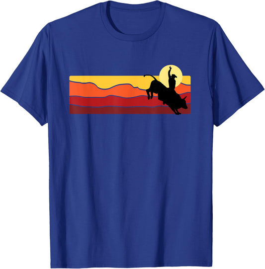 Bull Riding Rodeo Cowboy Country Western Retro T-Shirt - T-Shirt | Royal