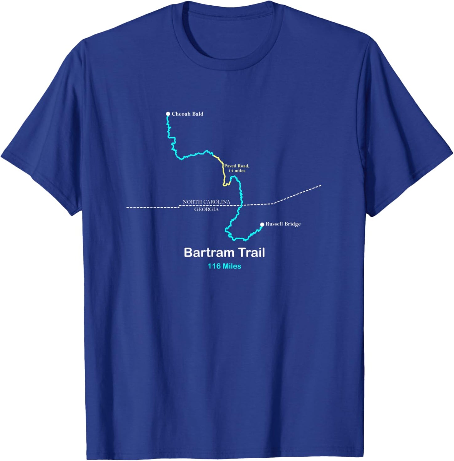 Route Map of the Bartram Trail in North Carolina and Georgia T-Shirt - T-Shirt | Royal