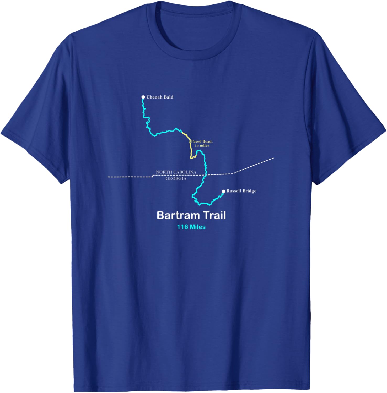 Route Map of the Bartram Trail in North Carolina and Georgia T-Shirt - T-Shirt | Royal