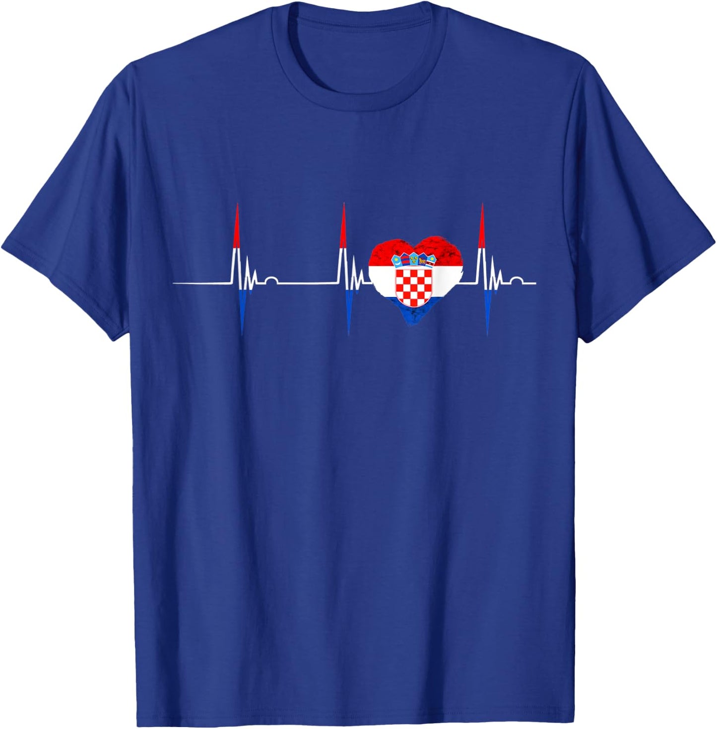 Heartbeat EKG Pulse Croatia Croatian Roots Croatian Flag T-Shirt - T-Shirt | Royal