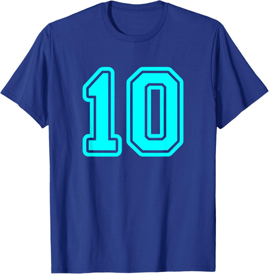 Jersey #10 Cyan Sports Team Player Fan Jersey Number 10 T-Shirt - T-Shirt | Royal