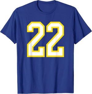 Number #22 Sport Yellow White Varsity Number 22 T-Shirt - T-Shirt | Royal