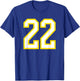 Number #22 Sport Yellow White Varsity Number 22 T-Shirt - T-Shirt | Royal
