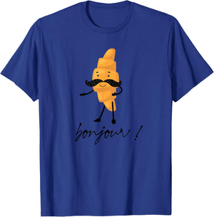 Bonjour Cute Croissant With Mustache Funny France Girls Trip T-Shirt - T-Shirt | Royal