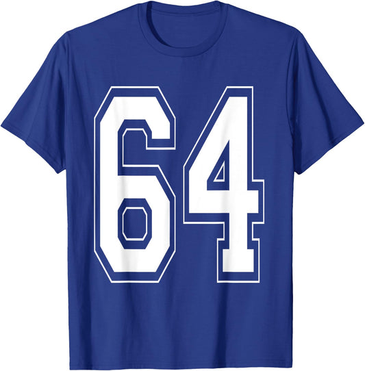 Number 64 Baseball Football Soccer Numbered Jersey T-Shirt - T-Shirt | Royal