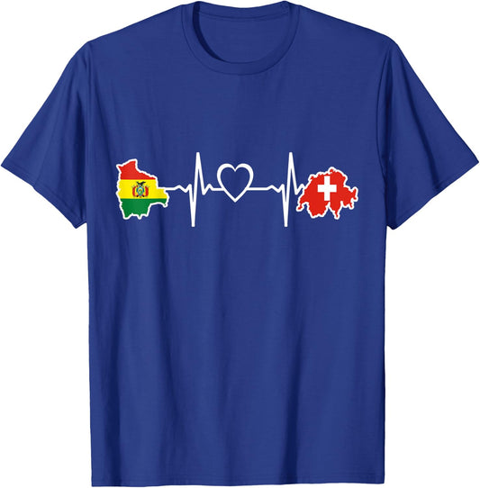 Switzerland Bolivia Flag Swiss Bolivian Heartbeat T-Shirt - T-Shirt | Royal