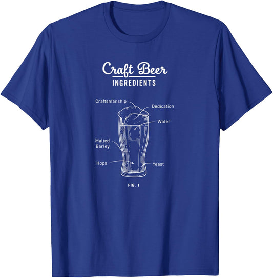 Craft Beer Ingredients Vintage Blueprint T-Shirt - T-Shirt | Royal