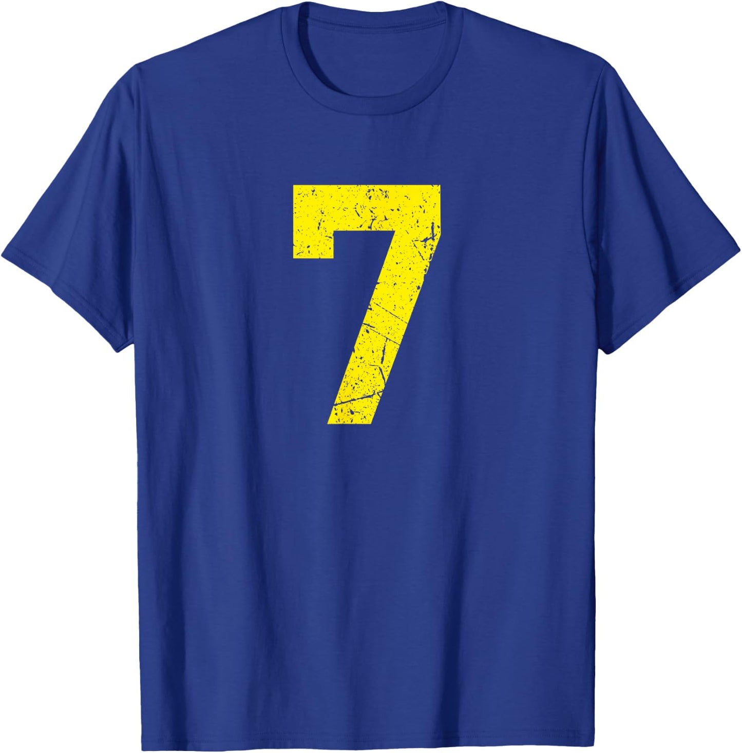 Number #7 Yellow Vintage Sport Varsity Number T-Shirt - T-Shirt | Royal