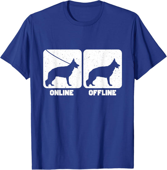 German Shepherd Dog Online Offline Funny T-Shirt - T-Shirt | Royal
