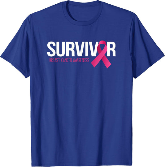 Survivor Breast Cancer Awareness Month Pink Ribbon T-Shirt - T-Shirt | Royal