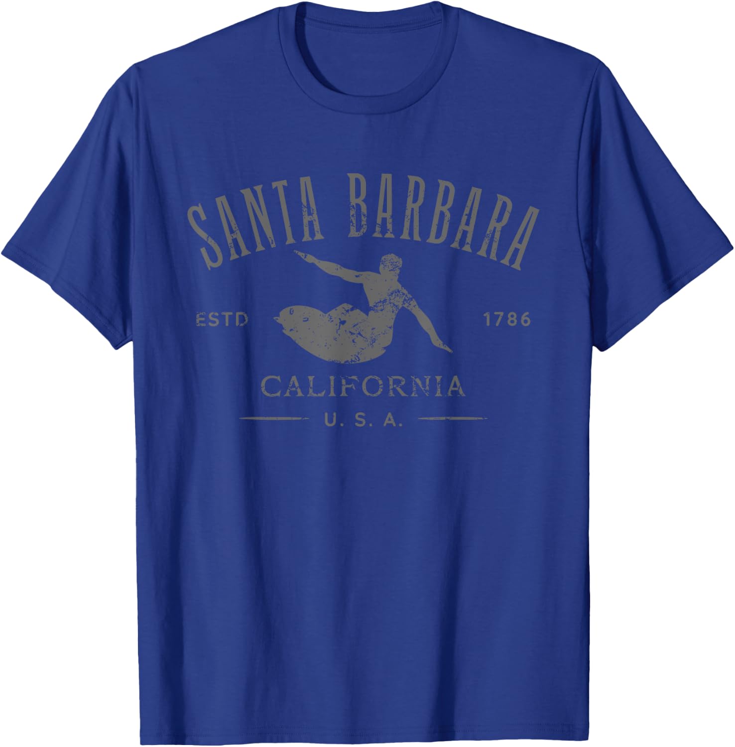 Santa Barbara California Surf Distressed Design T-Shirt - T-Shirt | Royal