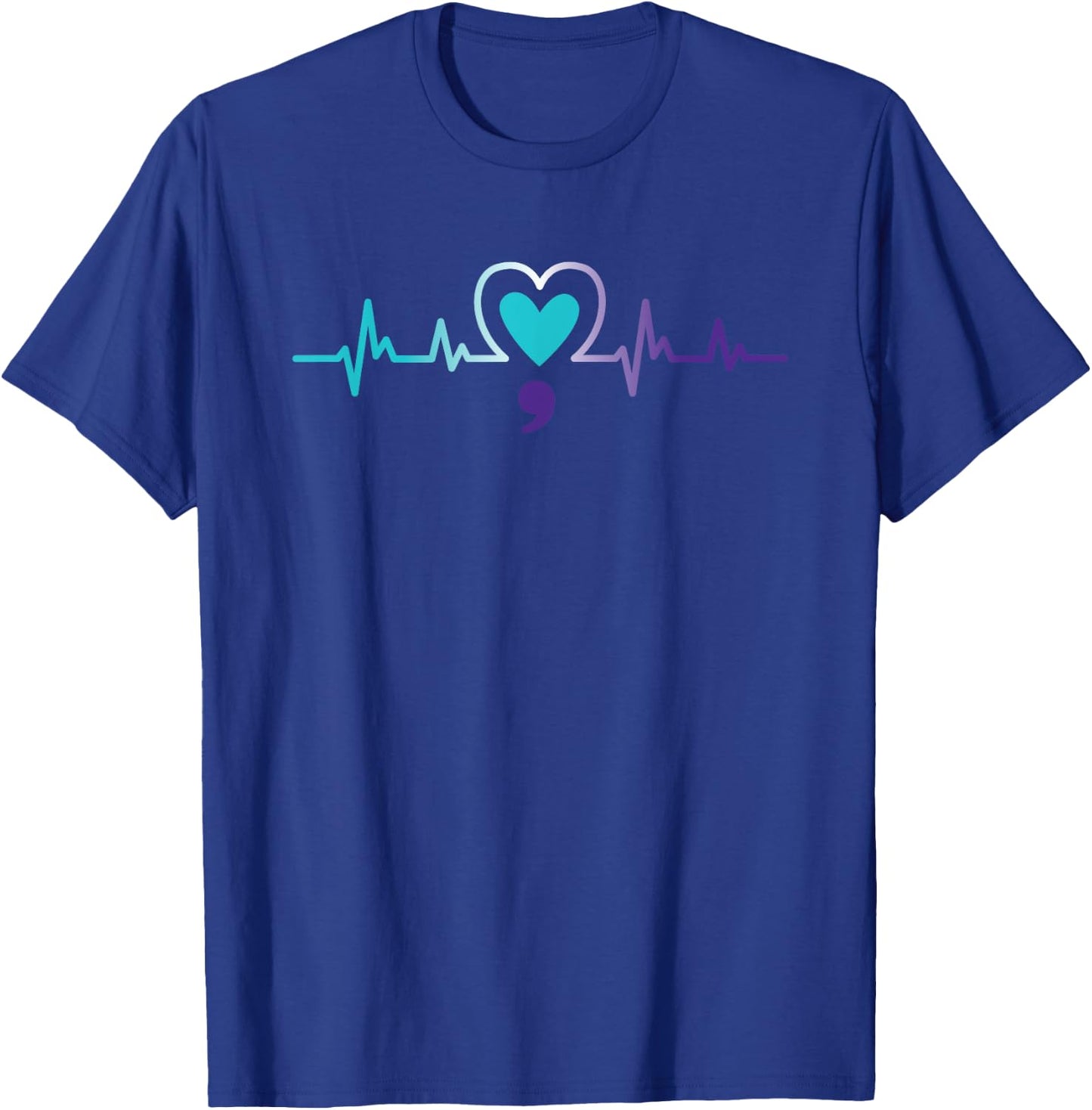 Heartbeat Semicolon Suicide Prevention Mental Awareness Week T-Shirt - T-Shirt | Royal