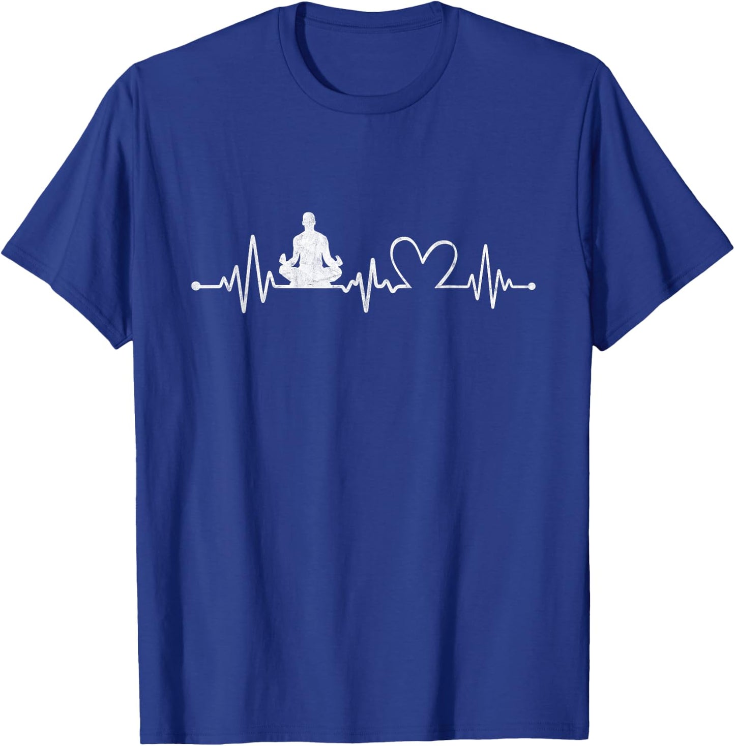 Distressed Yoga With Heartbeat Graphic Yoga Lover T-Shirt - T-Shirt | Royal