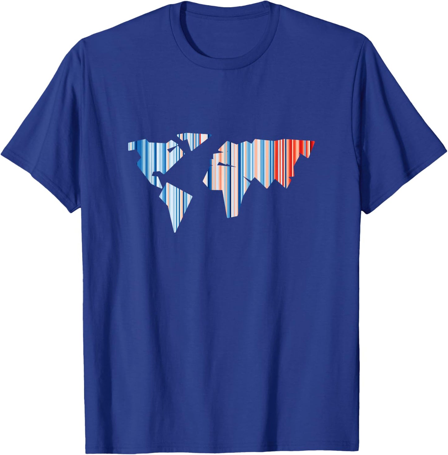 Climate Change - Warming Stripes - World Map T-Shirt - T-Shirt | Royal