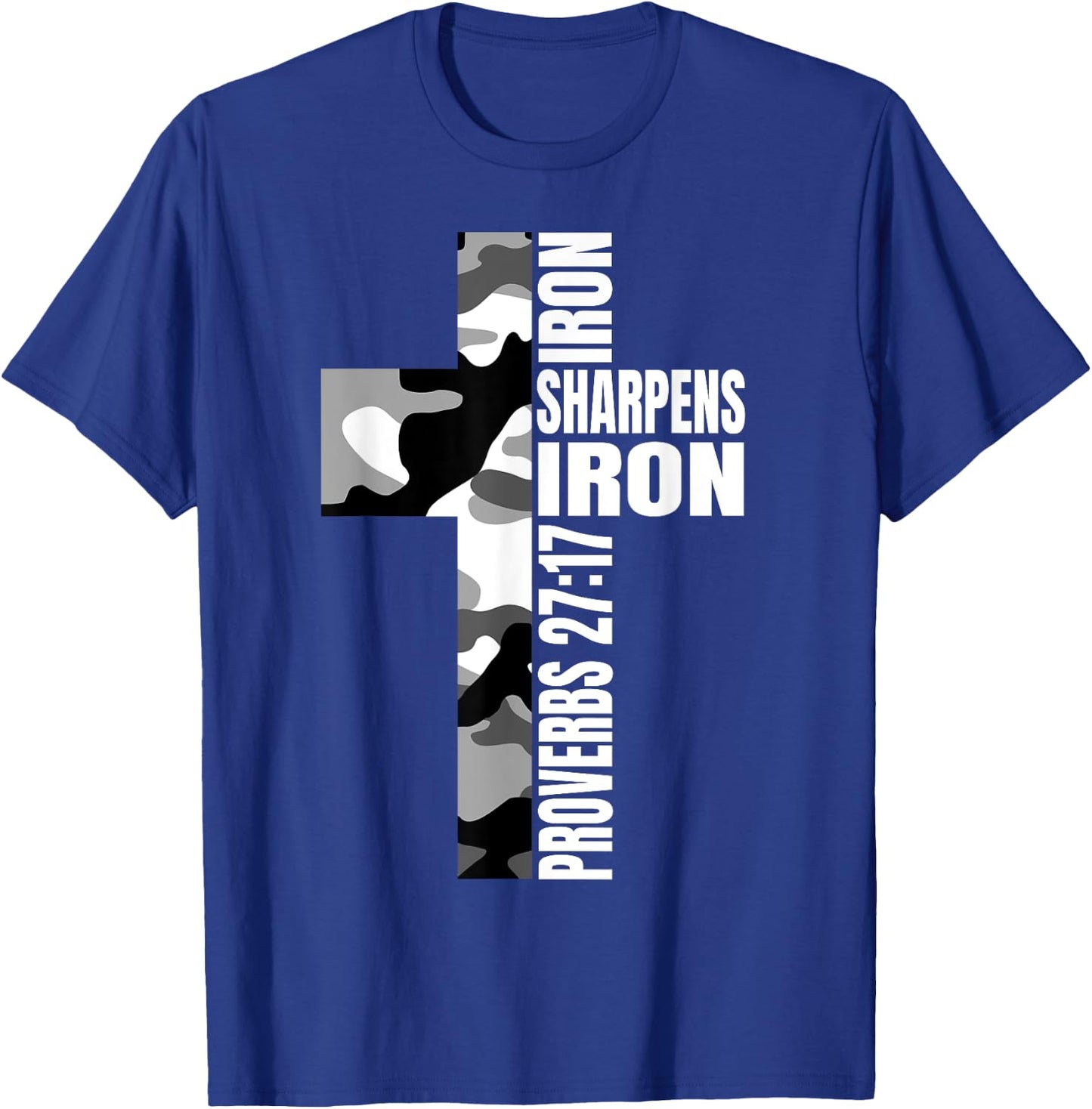 White Camo Iron Sharpens Iron Christian Verse Easter Couples T-Shirt - T-Shirt | Royal