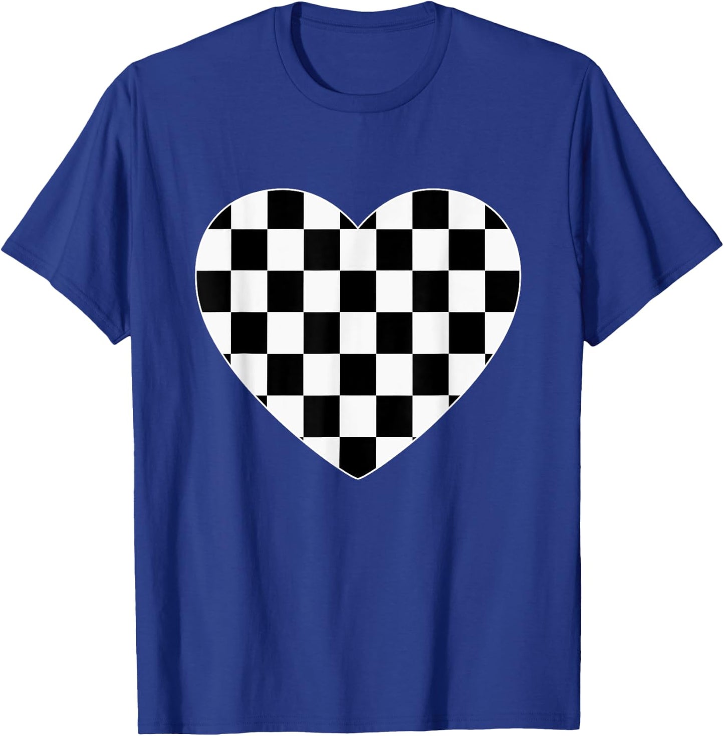 Checkered Love Heart Black White Cute Chess Game Women Men T-Shirt - T-Shirt | Royal
